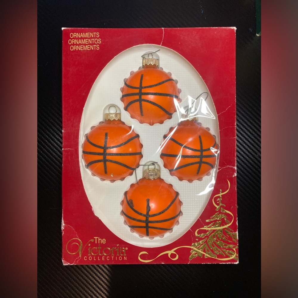 Vintage The Victoria Collection Glass Basketball Ornaments 4ct